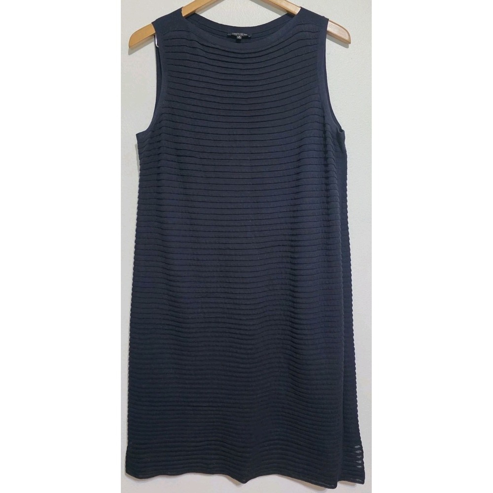 Lafayette 148 Ribbed Knit Knee Dress Toni Navy Casual Woman M Staple Office EUC